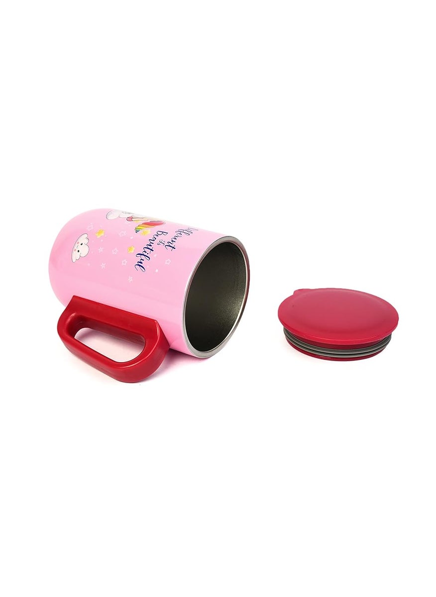 YOUP Stainless Steel Pink Color Unicorn Different is Beautiful Kids Insulated Mug with Cap 320 ml