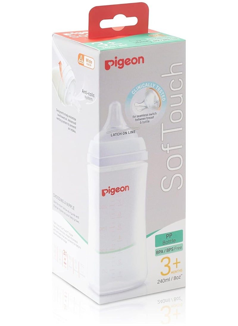 Pigeon SofTouch White 240ml Anti-Colic Medium Flow Glass Nursing Bottle (3+ Months) - BPA free, BPS free 1 pcs