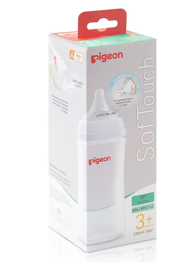 Pigeon SofTouch White 240ml Anti-Colic Medium Flow Plastic Nursing Bottle (3+ Months) - BPA free, BPS free 1 pcs