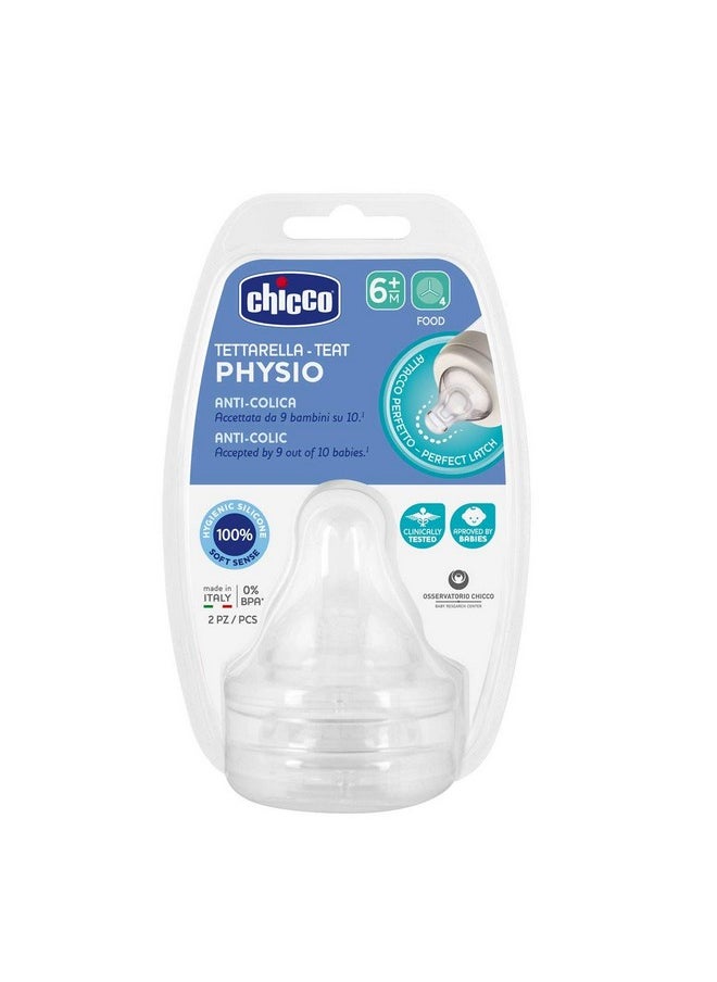 Physioteat Anti-Colic Nipple For Babies (6+ Months) Pack Of 2 | Perfect Latch Soft Sense Silicon Teat | Suitable For Wide Neck Feeding Bottles | Bpa Free
