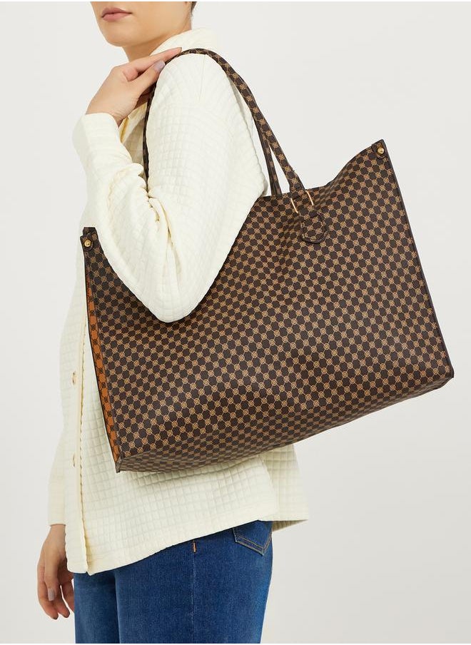 Two Tone Monogram Print Shoulder Bag with Top Handle