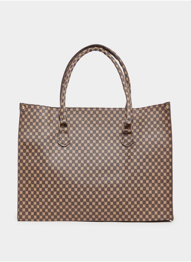 Two Tone Monogram Print Shoulder Bag with Top Handle