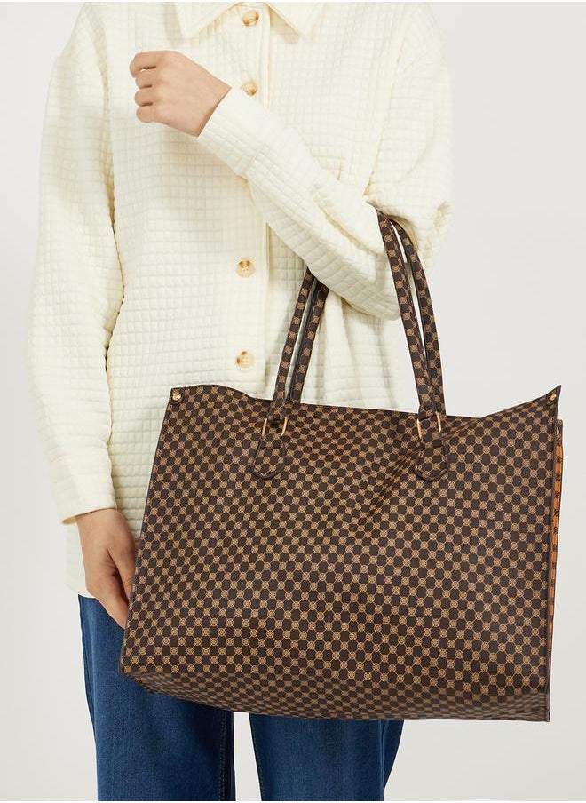 Two Tone Monogram Print Shoulder Bag with Top Handle