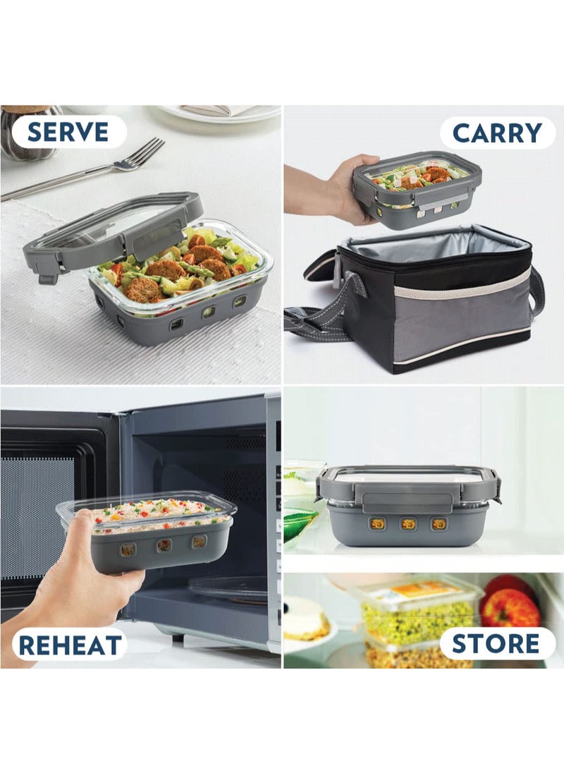 Borosil Klip N Store Plus 2pc Set Rectangle Glass Food Storage Container with Air Tight Glass Lid 640 ml Each Borosilicate Glass Container for Lunchbox Microwave Dishwasher Safe Transparent