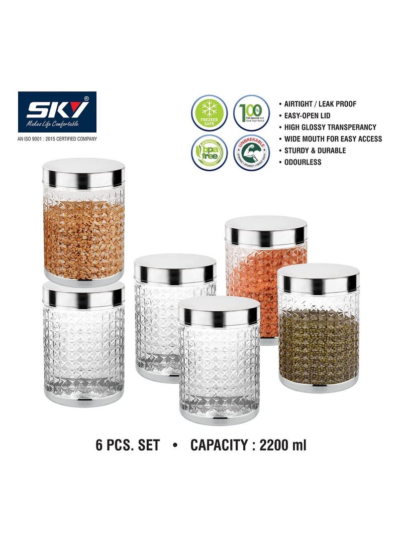 Attro Sky Hector Celebration 6 Pcs Storage Pet Container Gift Set for Kitchen 2200 ml x 6 Silver Standard