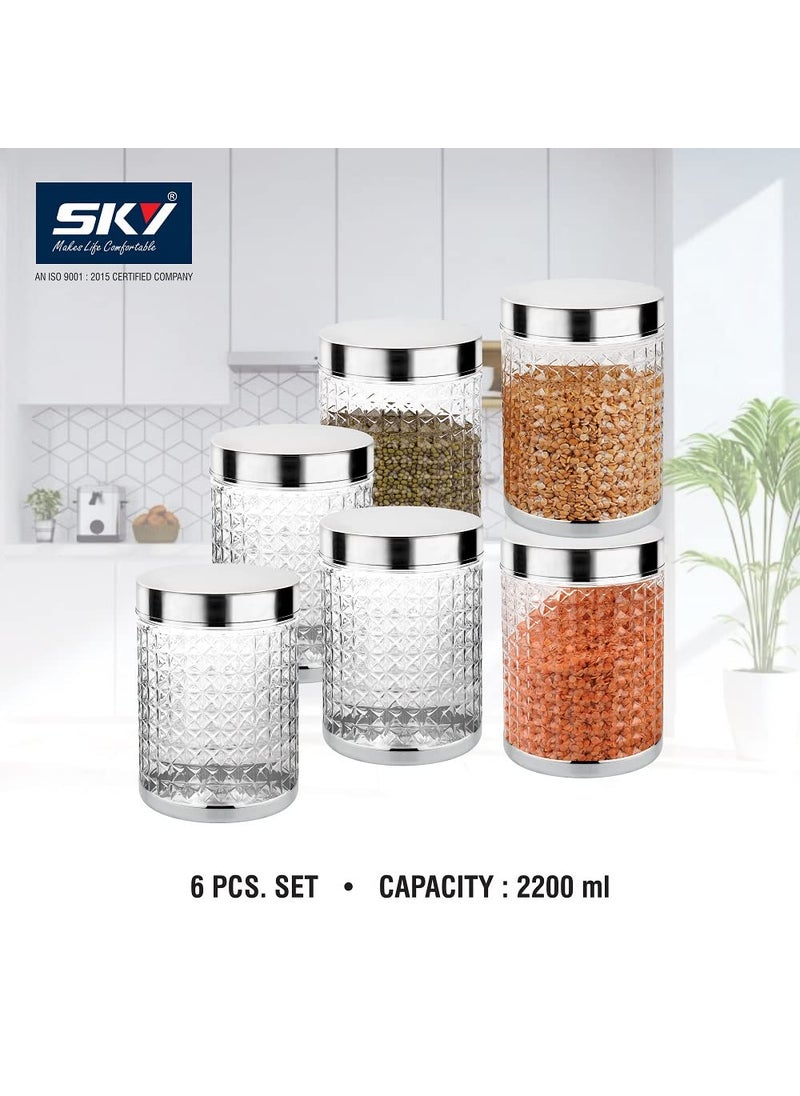Attro Sky Hector Celebration 6 Pcs Storage Pet Container Gift Set for Kitchen 2200 ml x 6 Silver Standard