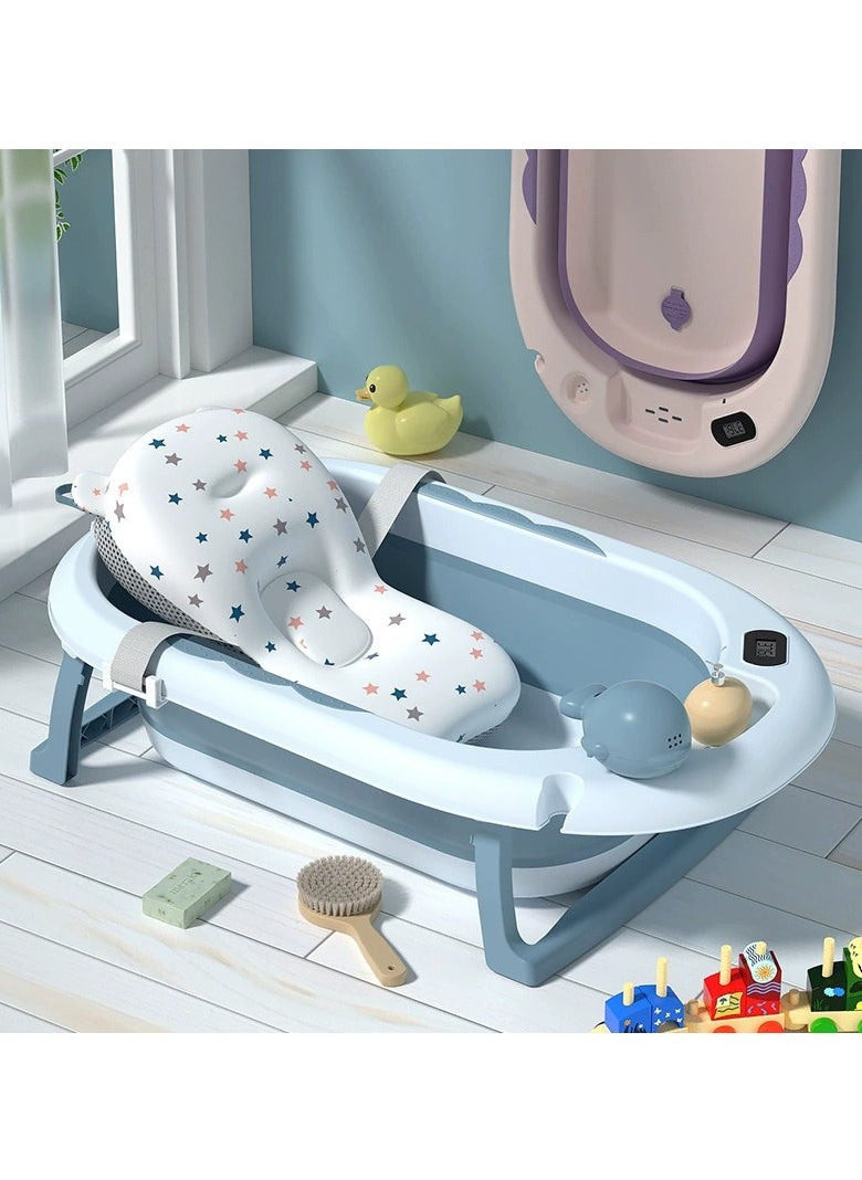 Bathtub Portable Shower Basin Baby Foldable Temperature Sensing Bathtub with Baby Cushion and Drain Hole, Stable and Anti Slip Sitting Lying Large Safe Multifunctional Bathtub for Newborn Kids Child