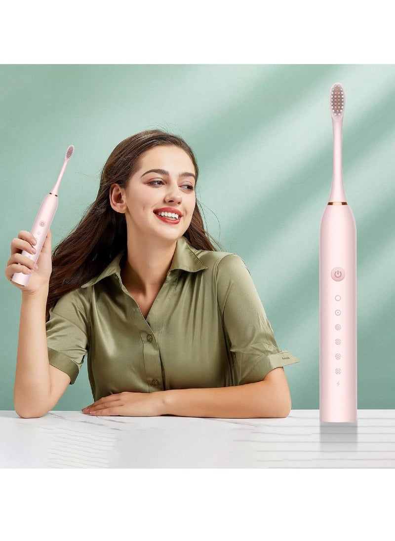specton Electric Toothbrushes, USB Rechargeable Ultrasonic Tooth Brush with 4 Brush Heads 6 Cleaning Modes and Smart Timer IPX7 Waterproof Cleaning Toothbrushes for Adults and Kids(Pink)