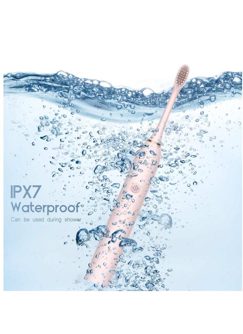 specton Electric Toothbrushes, USB Rechargeable Ultrasonic Tooth Brush with 4 Brush Heads 6 Cleaning Modes and Smart Timer IPX7 Waterproof Cleaning Toothbrushes for Adults and Kids(Pink)