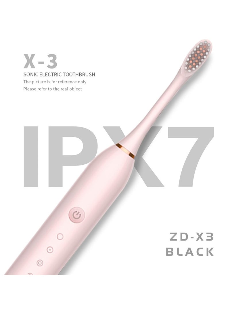 specton Electric Toothbrushes, USB Rechargeable Ultrasonic Tooth Brush with 4 Brush Heads 6 Cleaning Modes and Smart Timer IPX7 Waterproof Cleaning Toothbrushes for Adults and Kids(Pink)