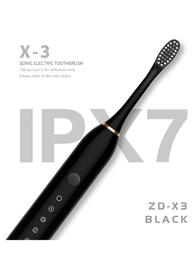 specton Electric Toothbrushes, USB Rechargeable Ultrasonic Tooth Brush with 4 Brush Heads 6 Cleaning Modes and Smart Timer IPX7 Waterproof Cleaning Toothbrushes for Adults and Kids（Black）