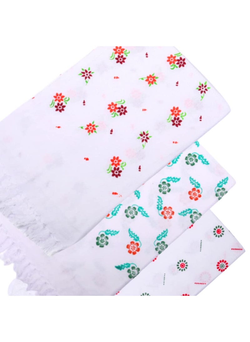 Fassify 100 Cotton Premium White Printed Bath Towel for Men Women and Kids 400gsm Suitable for Bath Hair Travel Hotel Spa Gym Yoga Saloon Sports Pack of 3 pcs White Color 30x60inch