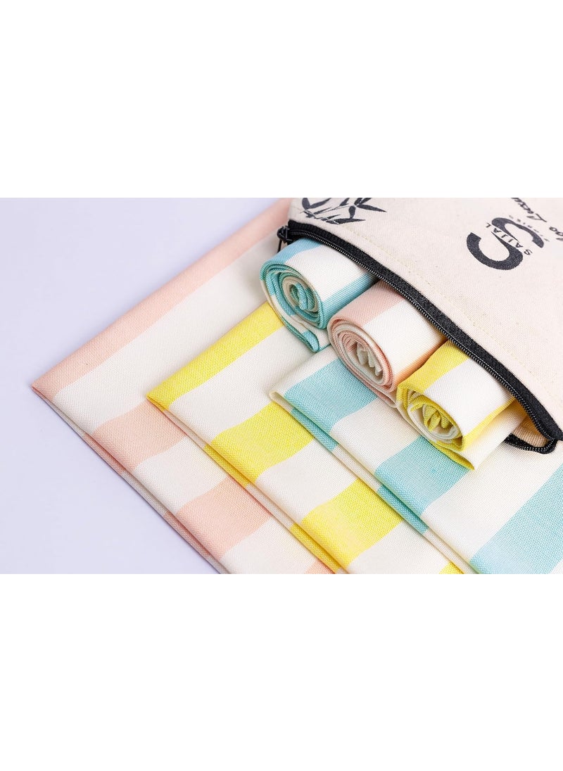 Saijal Stories Bamboo Fiber Multipurpose Towels with Pouch Baby Burp Cloth Hand and Face Towel Kitchen Dish Towel 45x38 cms Pack of 3 Peach Mint Blue Golden Yellow