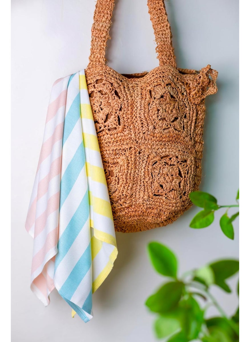 Saijal Stories Bamboo Fiber Multipurpose Towels with Pouch Baby Burp Cloth Hand and Face Towel Kitchen Dish Towel 45x38 cms Pack of 3 Peach Mint Blue Golden Yellow