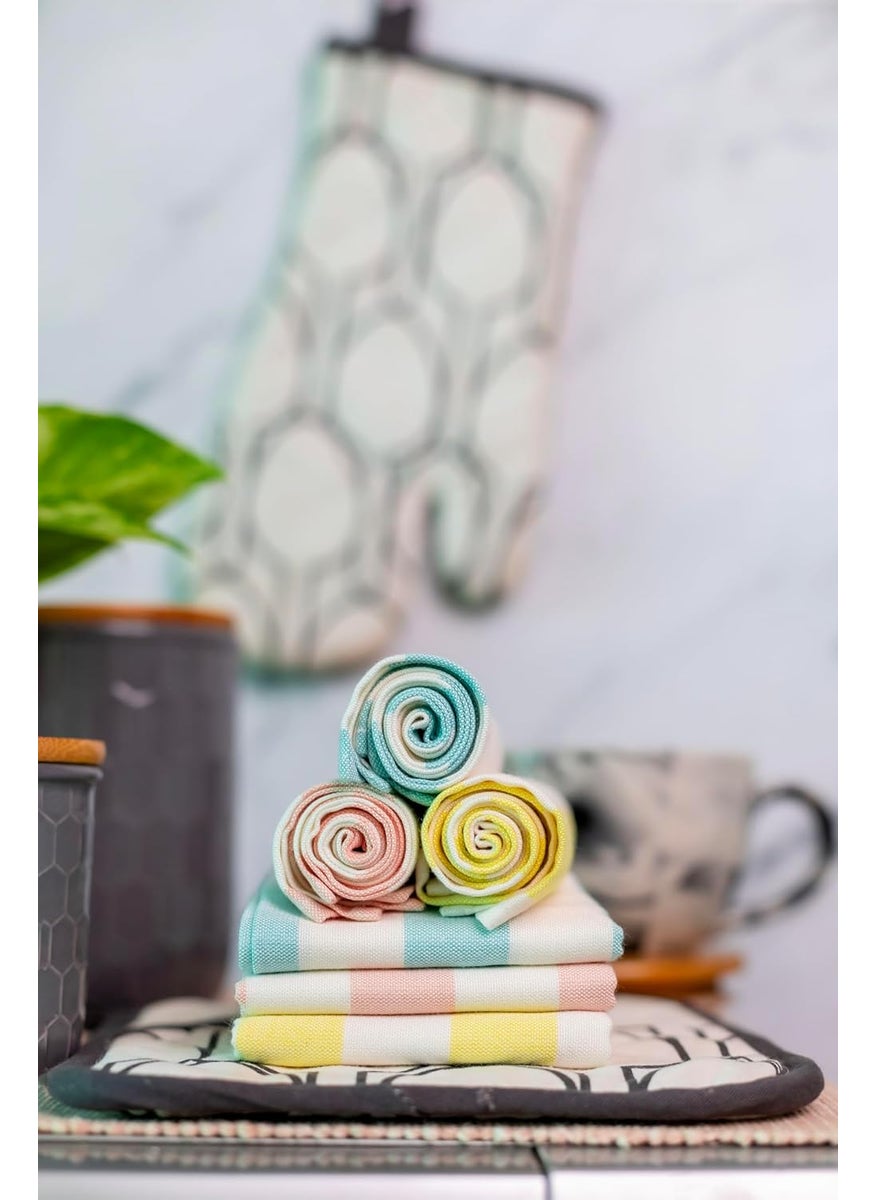 Saijal Stories Bamboo Fiber Multipurpose Towels with Pouch Baby Burp Cloth Hand and Face Towel Kitchen Dish Towel 45x38 cms Pack of 3 Peach Mint Blue Golden Yellow