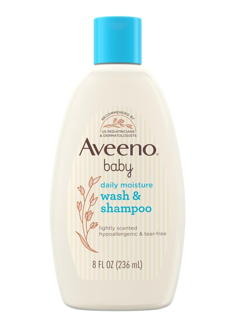 Aveeno Baby Daily Moisture Gentle Body Wash & Shampoo with Oat Extract, 2-in-1 Baby Bath Wash & Hair Shampoo, Tear- & Paraben-Free for Hair & Sensitive Skin, Lightly Scented, 8 fl. oz