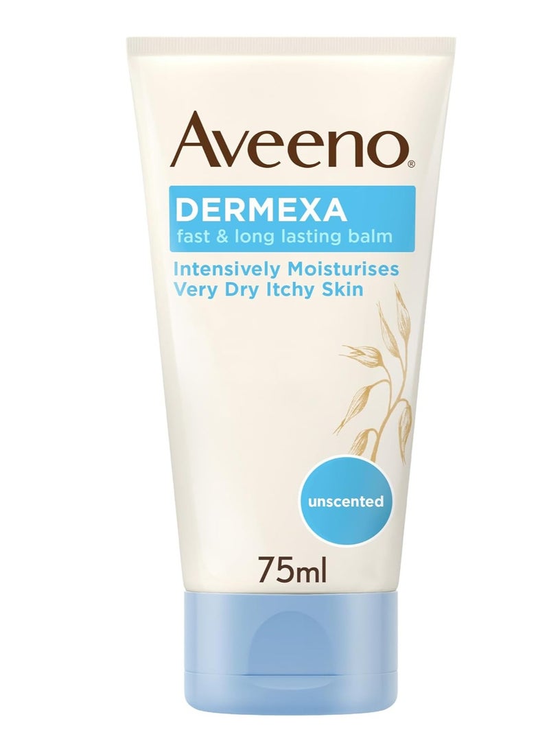 Aveeno Dermexa Fast and Long-Lasting Balm with Pre-Biotic Triple Oat Complex and Ceramides, Unscented, Suitable for Very Dry and Itchy Skin, Intensively Moisturizes, 75ml