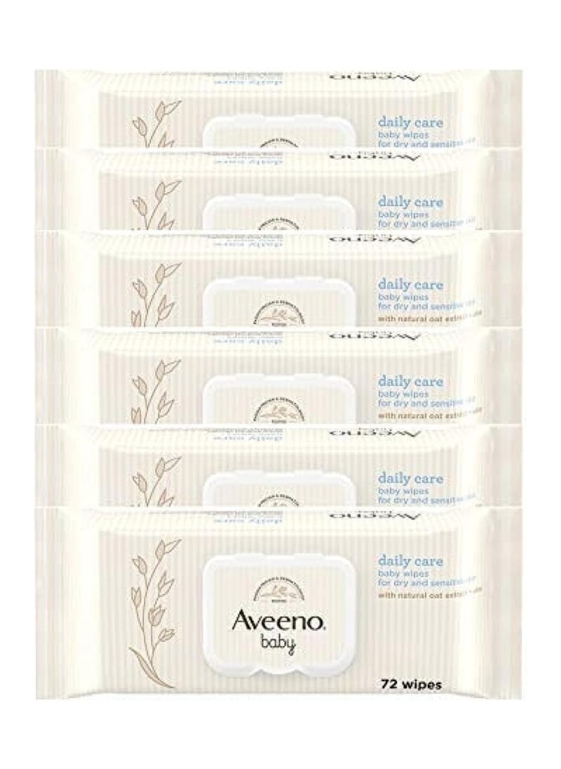 AVEENO Baby Daily Care Wipes - Cleanse Gently and Efficiently - Baby Wipes - Baby Essentials - 72 Wipes, Lid On Each Pack, Pack of 6 (432 Wipes in Total)