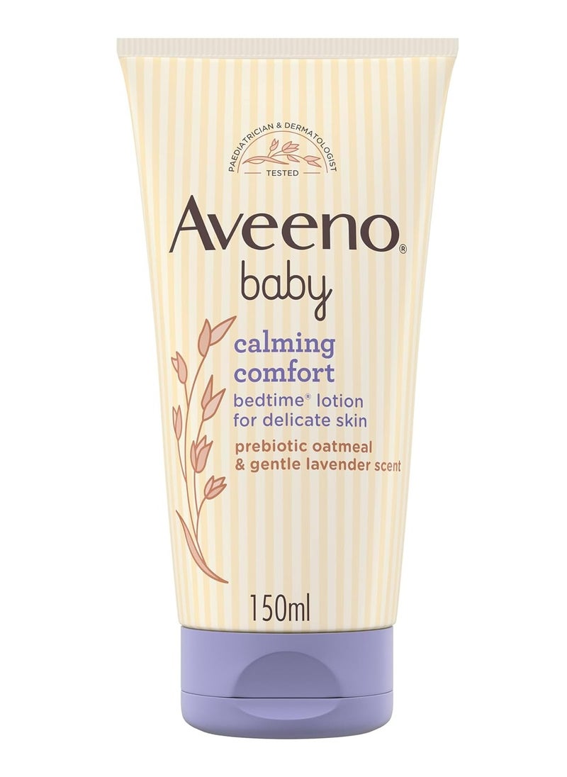 Aveeno Baby Calming Comfort Bedtime Lotion, Paediatric and dermatologically tested, prebiotic oatmeal & gentle lavender scent, 24 hour moisture, 150ml Pack of 4