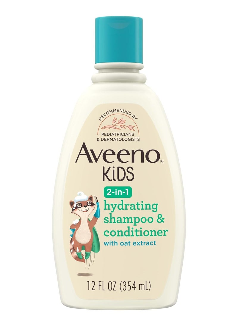 Aveeno Baby Kids 2-in-1 Hydrating Shampoo & Conditioner, Gently Cleanses, Conditions & Detangles Kids Hair, Formulated With Oat Extract, For Sensitive Skin & Scalp, Hypoallergenic, 12 fl. oz