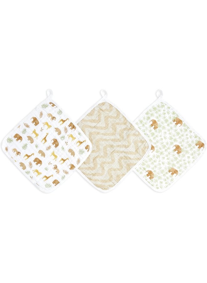aden + anais Essentials Classic Washcloth Set, Super Soft 100% Cotton Muslin, 3-Pack, Tanzania