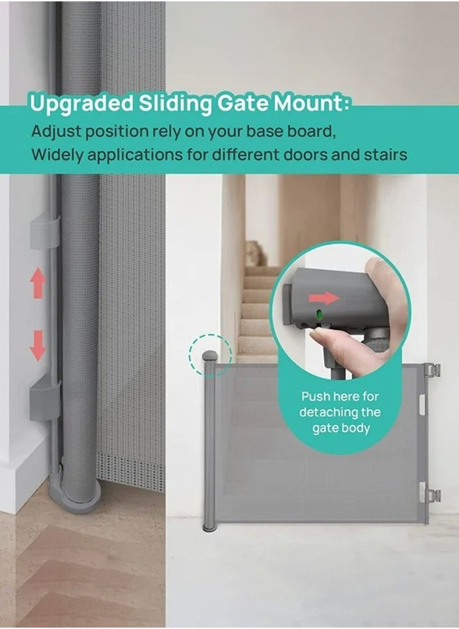 Adjustable Baby Safety Gate For Door or Stairs, Large Size Retractable Baby Gate in 42*71 Inches, Grey