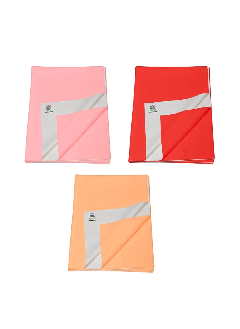 Pack of 3 Baby Bed Protector Reusable Soft Cotton 100 Waterproof High Absorbent Faster Dry Sheet Best for New Born Babies Toddler Children Small 50X70CM PinkRedOrange