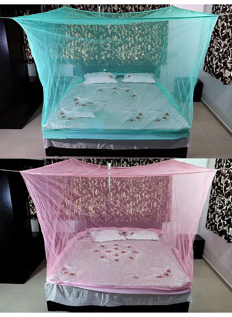 N G Products Combo Pack Mosquito Net for Double Bed Polyester Mosquito Net for Baby Bedroom Family_Size6x6 FT_ColorGreenPink