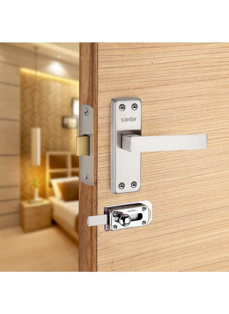 SARDAR Square 5 Stainless Steel Iron Bathroom Door Handle Set with Keyless Baby LatchTower BoltPush to Close Latch