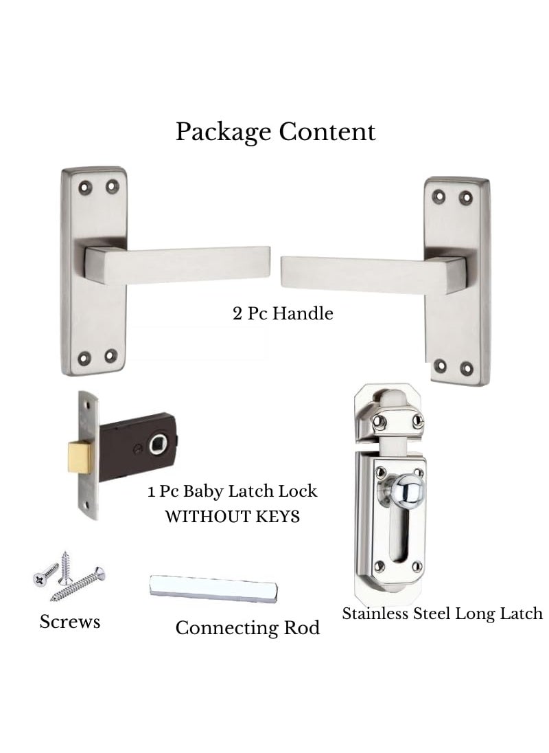 SARDAR Square 5 Stainless Steel Iron Bathroom Door Handle Set with Keyless Baby LatchTower BoltPush to Close Latch