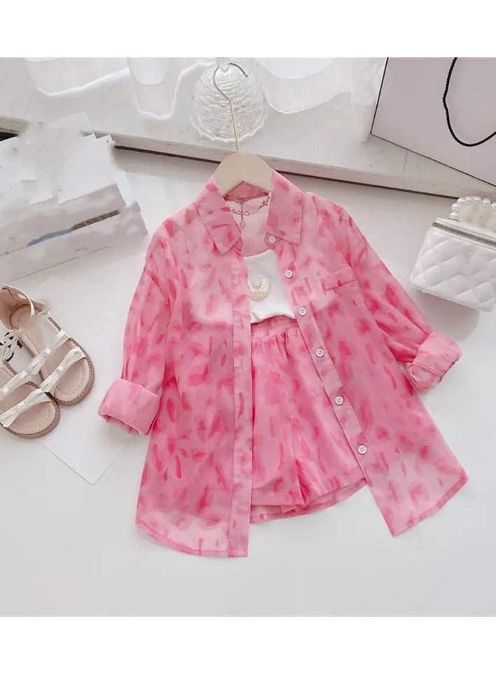 Girls' Summer Set, Children's Sunscreen Coat, Jacket, Shorts, Two Piece Set, Middle School Girls