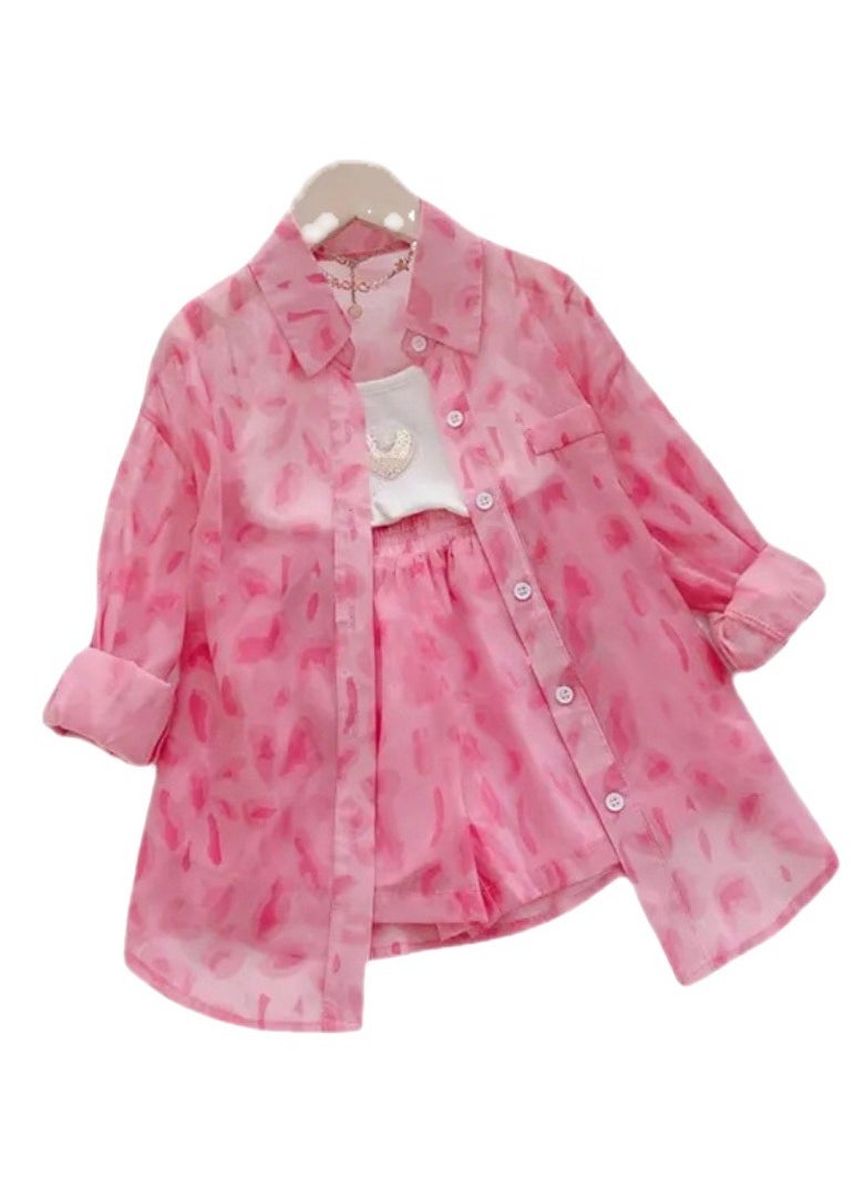Girls' Summer Set, Children's Sunscreen Coat, Jacket, Shorts, Two Piece Set, Middle School Girls
