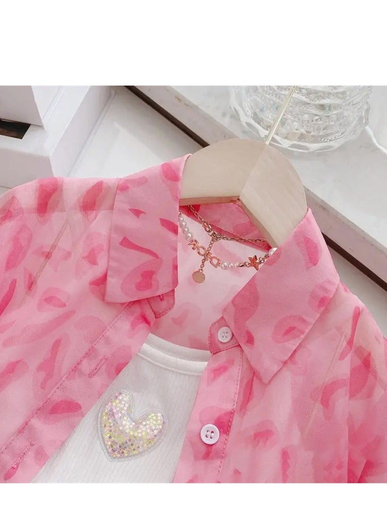 Girls' Summer Set, Children's Sunscreen Coat, Jacket, Shorts, Two Piece Set, Middle School Girls