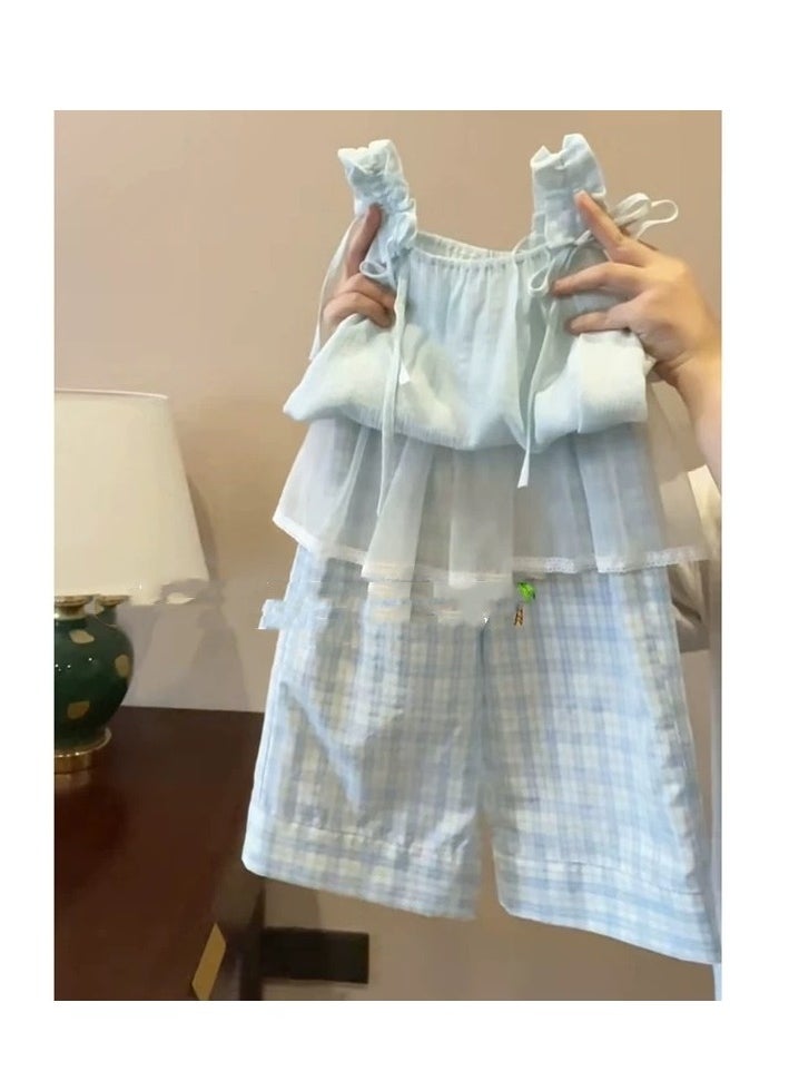 Two Piece Set Of Children's Fresh Camisole Loose Gauze Skirt And Pants