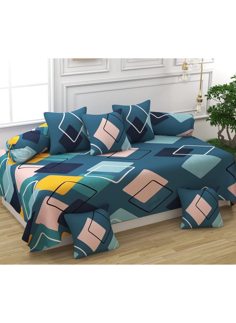 CHHILAKIYA Cotton Blend Supper Soft Printed Diwan Set Combo 2 Diwan Bedsheet Single 10 Cushion Covers Zipper 4 Bolster Covers MaroonBlue