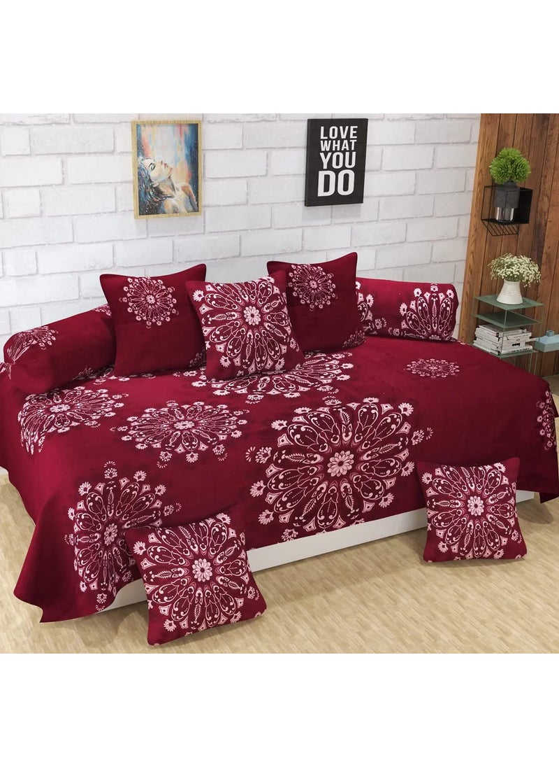 CHHILAKIYA Cotton Blend Supper Soft Printed Diwan Set Combo 2 Diwan Bedsheet Single 10 Cushion Covers Zipper 4 Bolster Covers MaroonBlue