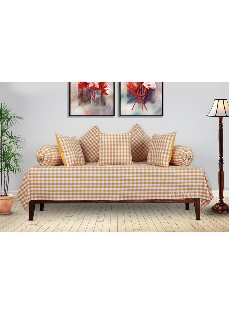 AIRWILL Opulent Diwan Set Stylish Comfortable Cotton Set with Coordinated Cushion Bolster Covers Pack of 8 YellowWhite