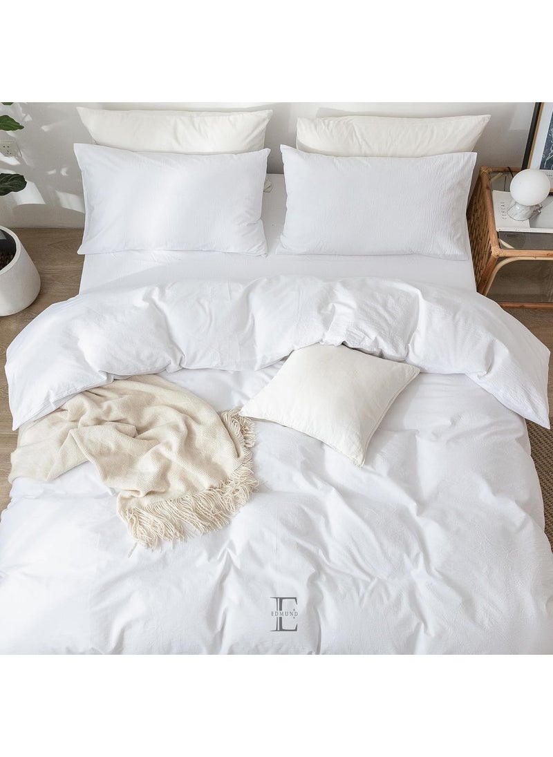 EDMUND Microfiber Brushed Microfiber King Size Duvet Cover SetComforter CoverRajai CoverBlanket Cover 92x106 Inch Quilt Cover King Size with Zipper Pillow Cover White