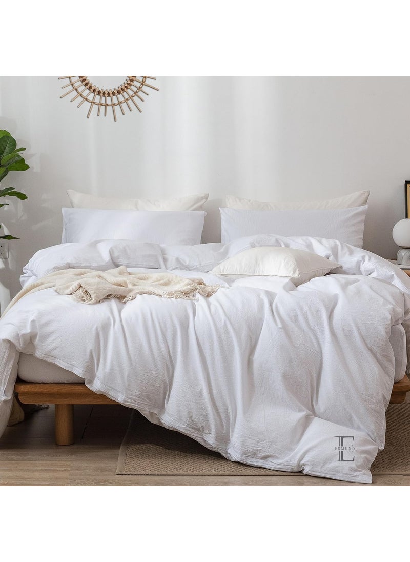 EDMUND Microfiber Brushed Microfiber King Size Duvet Cover SetComforter CoverRajai CoverBlanket Cover 92x106 Inch Quilt Cover King Size with Zipper Pillow Cover White