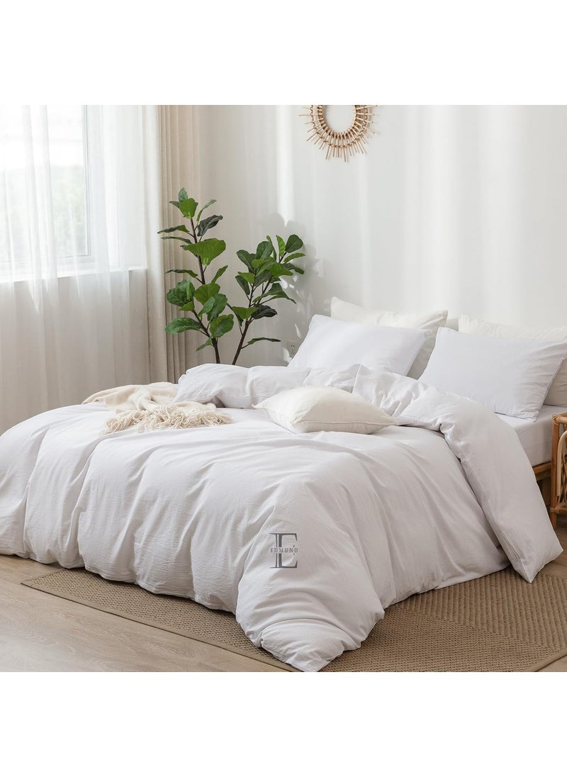 EDMUND Microfiber Brushed Microfiber King Size Duvet Cover SetComforter CoverRajai CoverBlanket Cover 92x106 Inch Quilt Cover King Size with Zipper Pillow Cover White