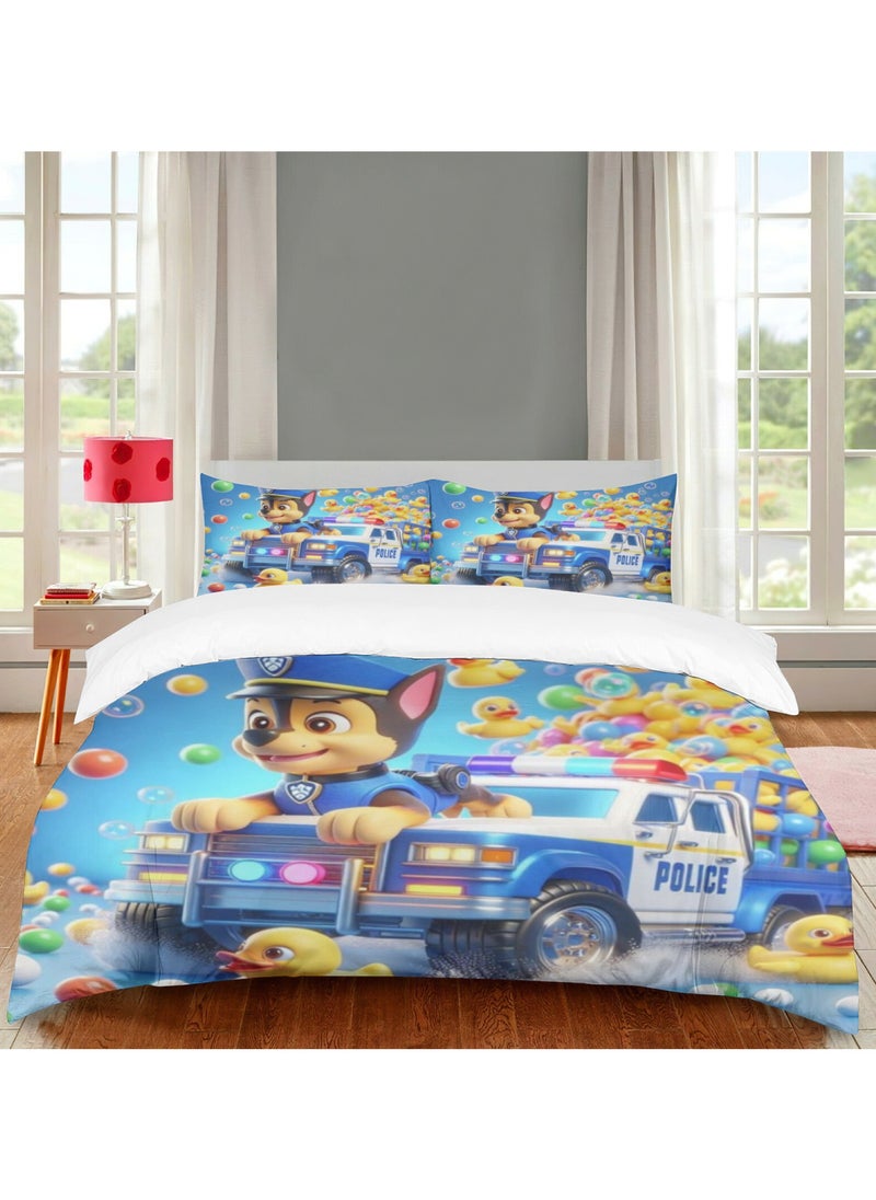 PAW PATROL Bedding Soft Microfiber Polyester Bed Sheet 3 Piece Set Includes duvet cover and two pillowcases (duvet cover size 150cmX200cm)