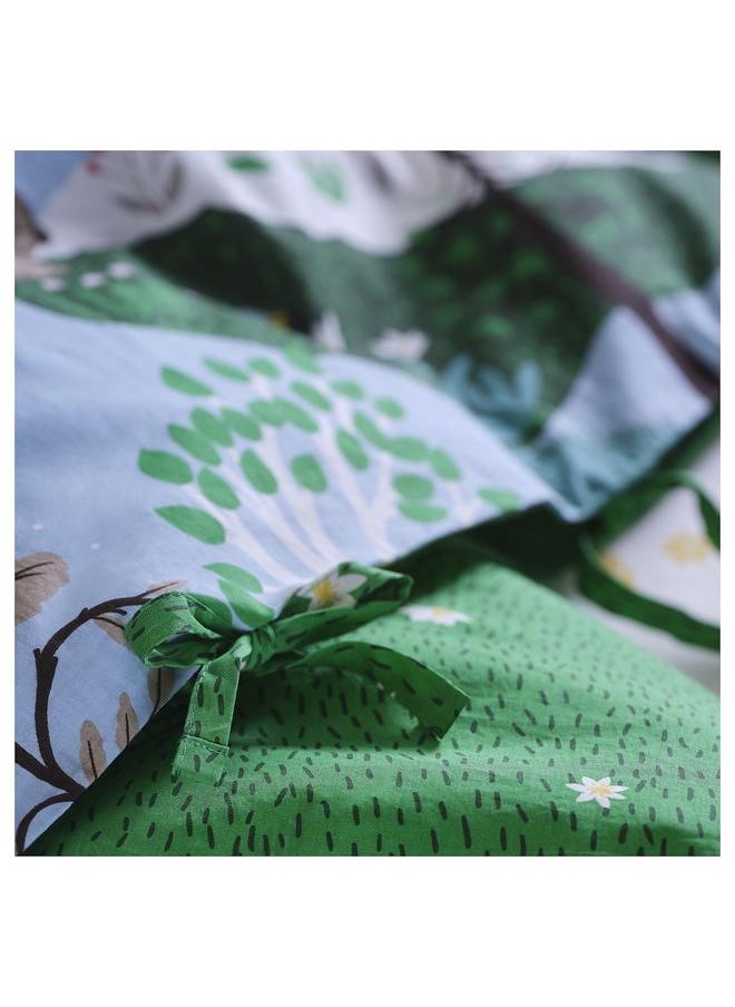 Duvet cover and pillowcase, blue green/forest pattern, 150x200/50x80 cm