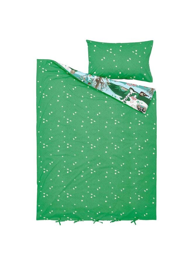 Duvet cover and pillowcase, blue green/forest pattern, 150x200/50x80 cm