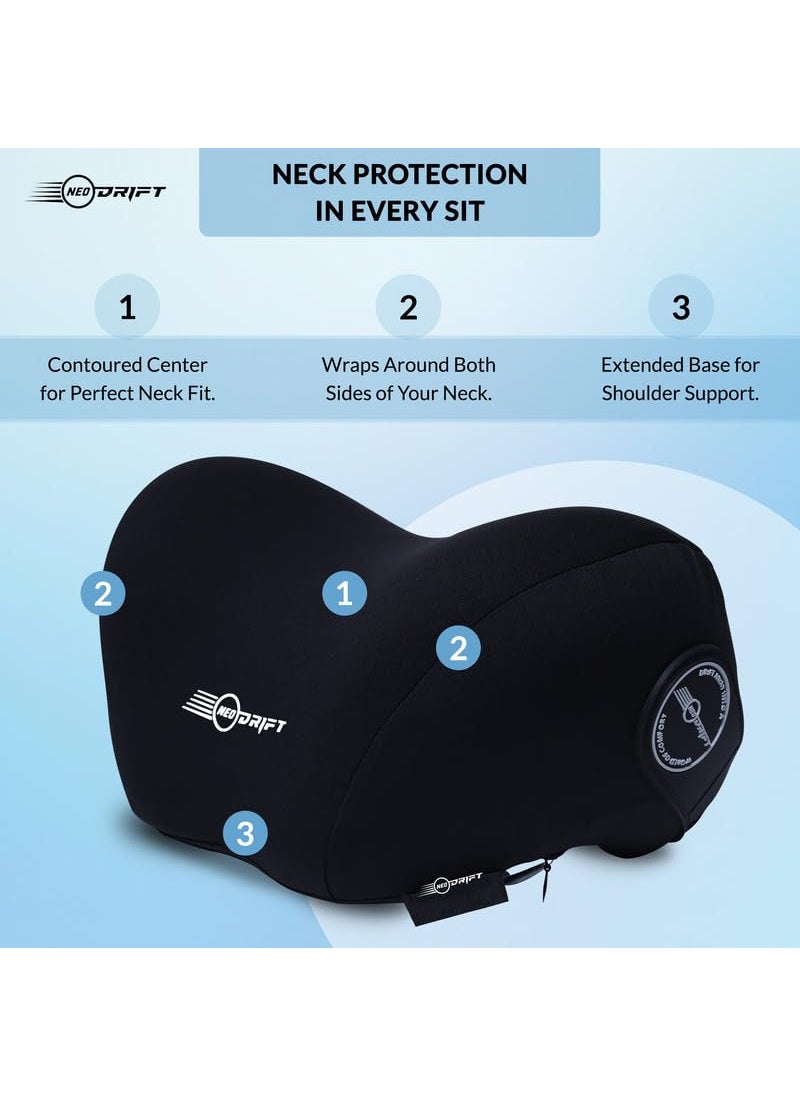 Neodrift NeckFlow Pro Neck Rest Cushion Orthopedic Velvet Memory Foam Pillow for Neck Head Shoulder Support Pain Relief for Car Set of 2 ColourBlack