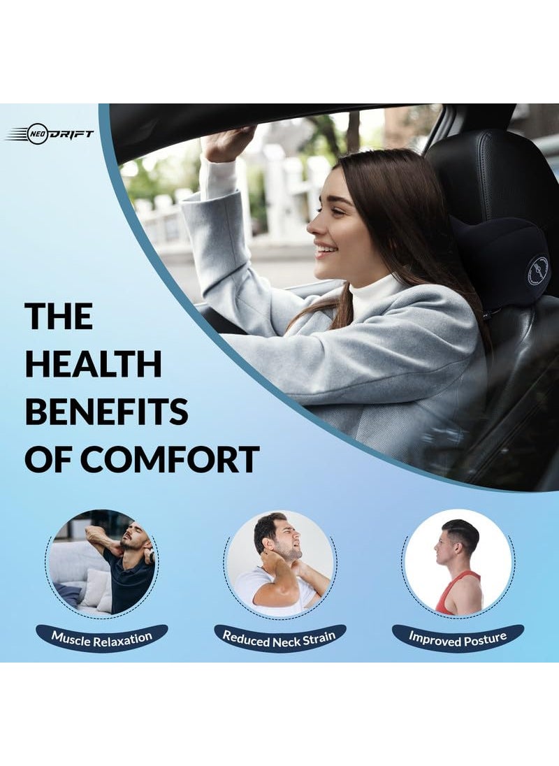 Neodrift NeckFlow Pro Neck Rest Cushion Orthopedic Velvet Memory Foam Pillow for Neck Head Shoulder Support Pain Relief for Car Set of 2 ColourBlack