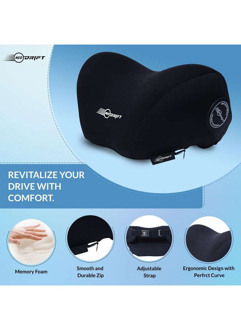 Neodrift NeckFlow Pro Neck Rest Cushion Orthopedic Velvet Memory Foam Pillow for Neck Head Shoulder Support Pain Relief for Car Set of 2 ColourBlack