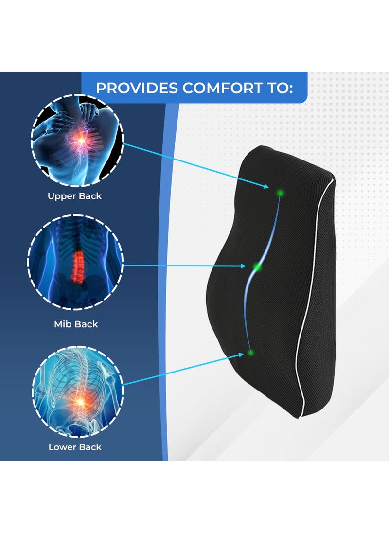 SAVYA HOME Lumbar Cushion Orthopedic Memory Foam Back Rest CushionDesigned for Back Pain Relief Improves Posture While SittingBack Pillow for ComputerOffice Chair Black 1