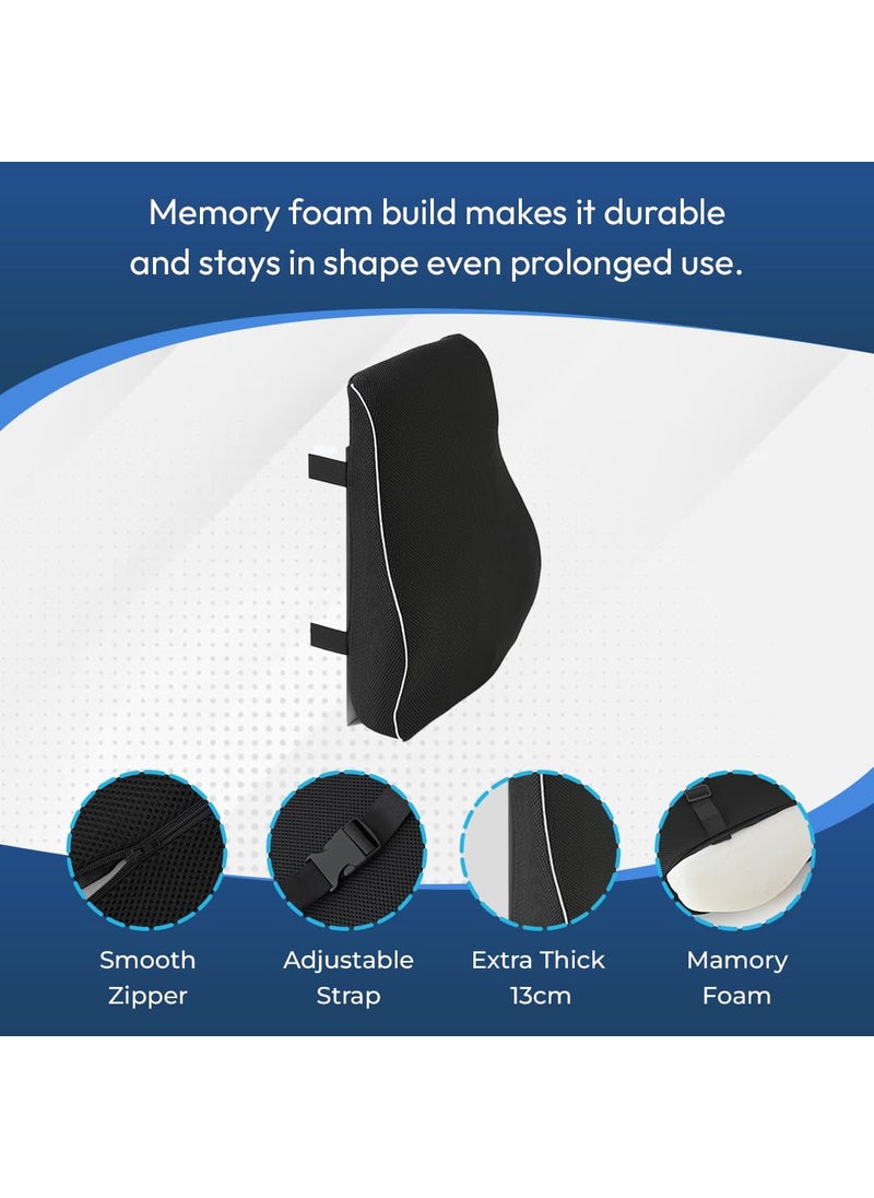 SAVYA HOME Lumbar Cushion Orthopedic Memory Foam Back Rest CushionDesigned for Back Pain Relief Improves Posture While SittingBack Pillow for ComputerOffice Chair Black 1