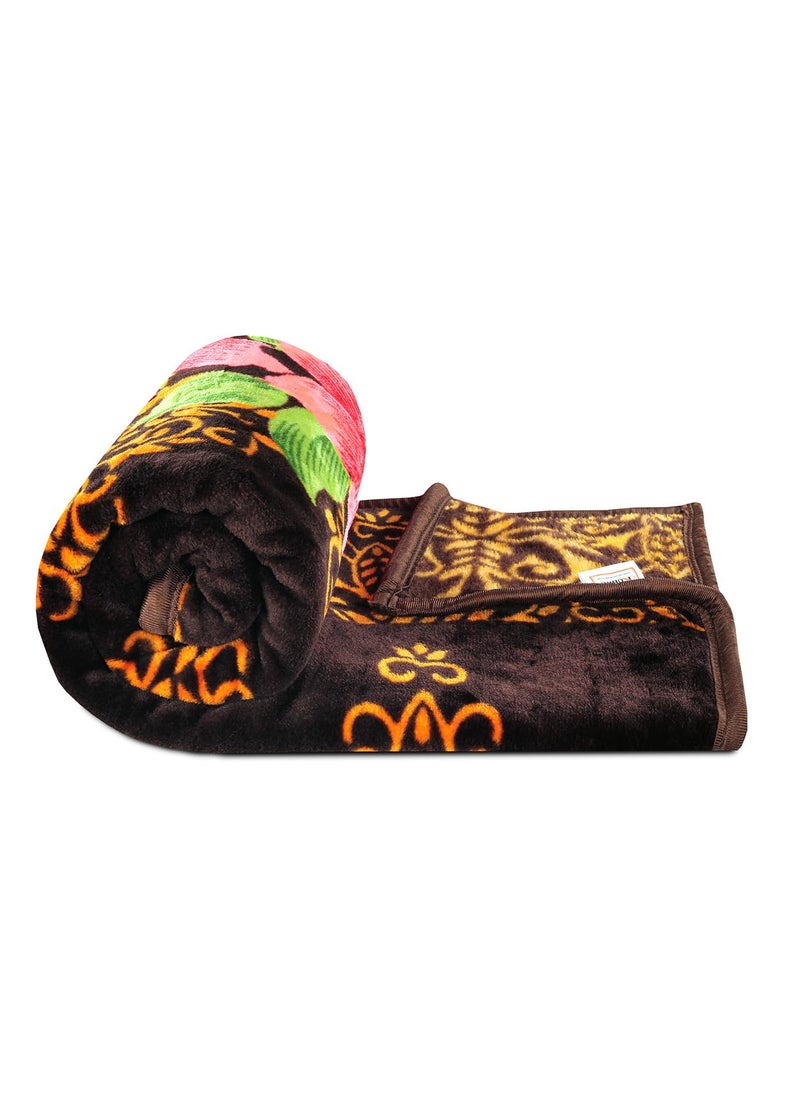 HOMEKART Premium Super Soft Cloudy Printed Mink Single Bed Blanket for All Season Ultrasoft Cozy Single Ply Blanket 152 x 228 Cm Brown Pink Green Pack of 1 TC 280
