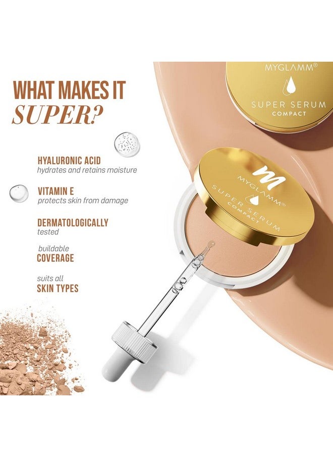 MyGlamm Super Serum Compact - 201N Sesame, 9g | Infused With Hyaluronic Acid & Vitamin E | Matte Finish Compact Powder | All Skin Types